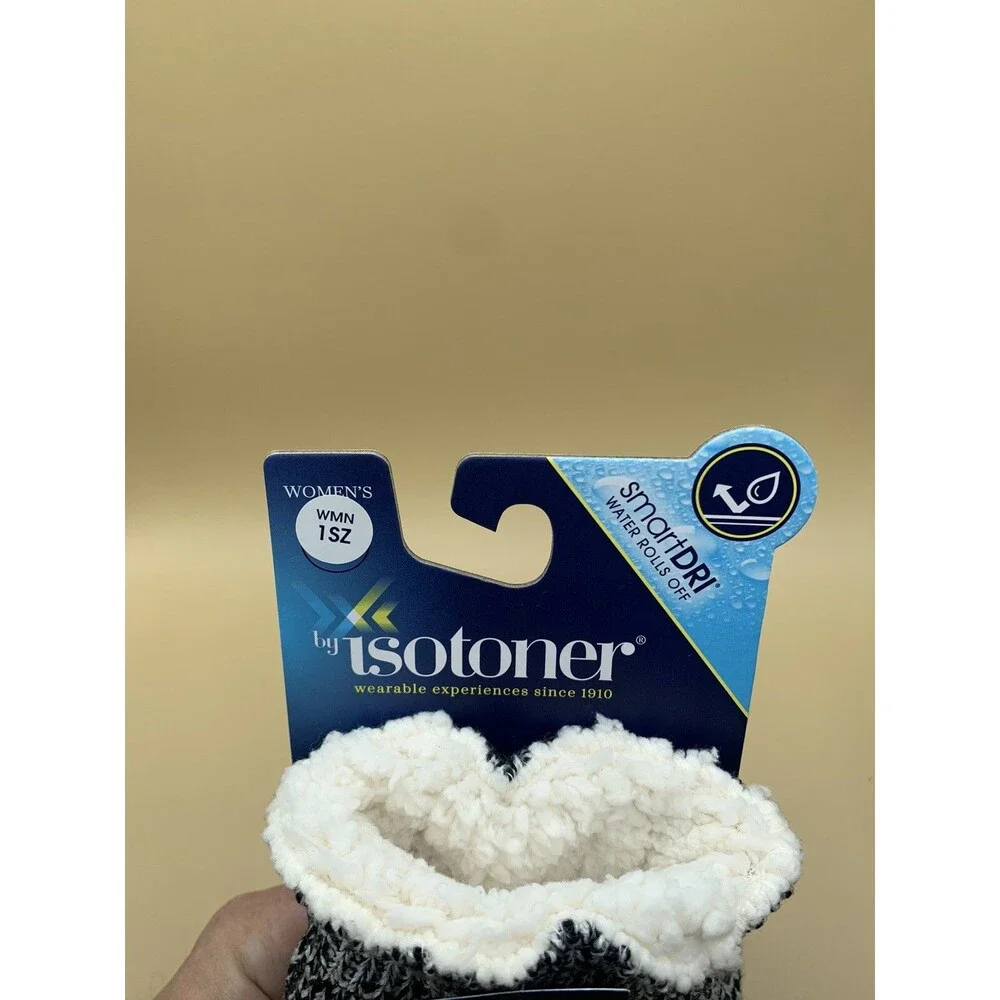 Isotoner Smart Dri Womens Black Speckled Water Repellent Knit Sherpasoft Gloves